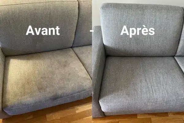 Nettoyage canapé tissu avant et après à Lyon — résultat professionnel Clean Passion Nettoyage